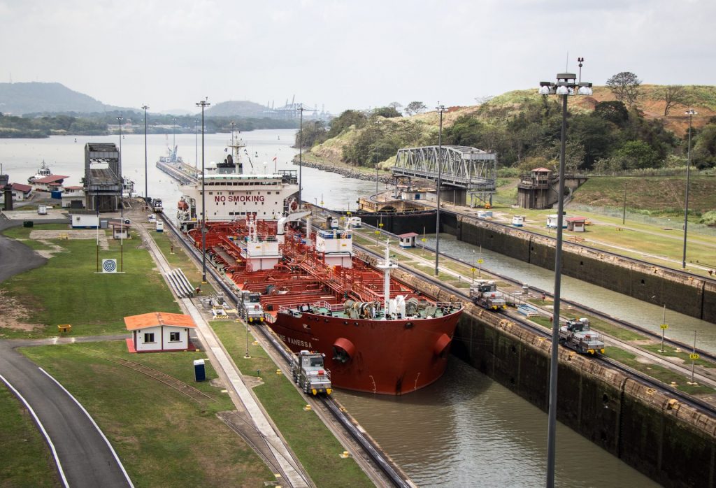 Ship entering Miraflores Locks