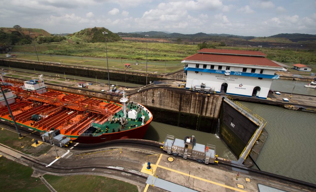 A ship entering MIraflores Locks