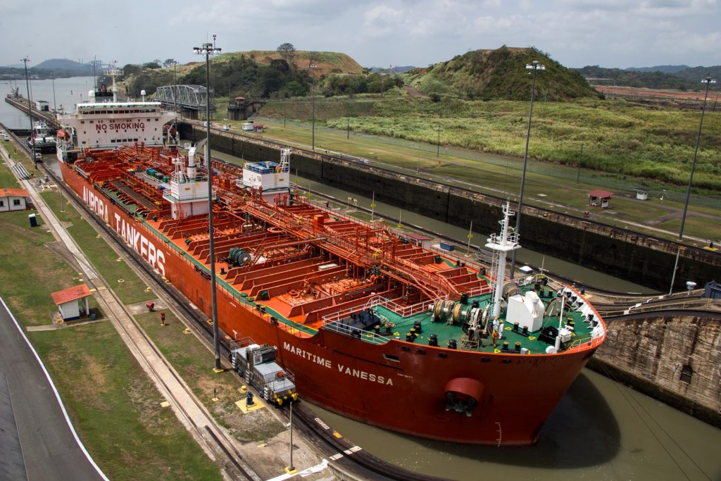 Ship entering Miraflores Locks