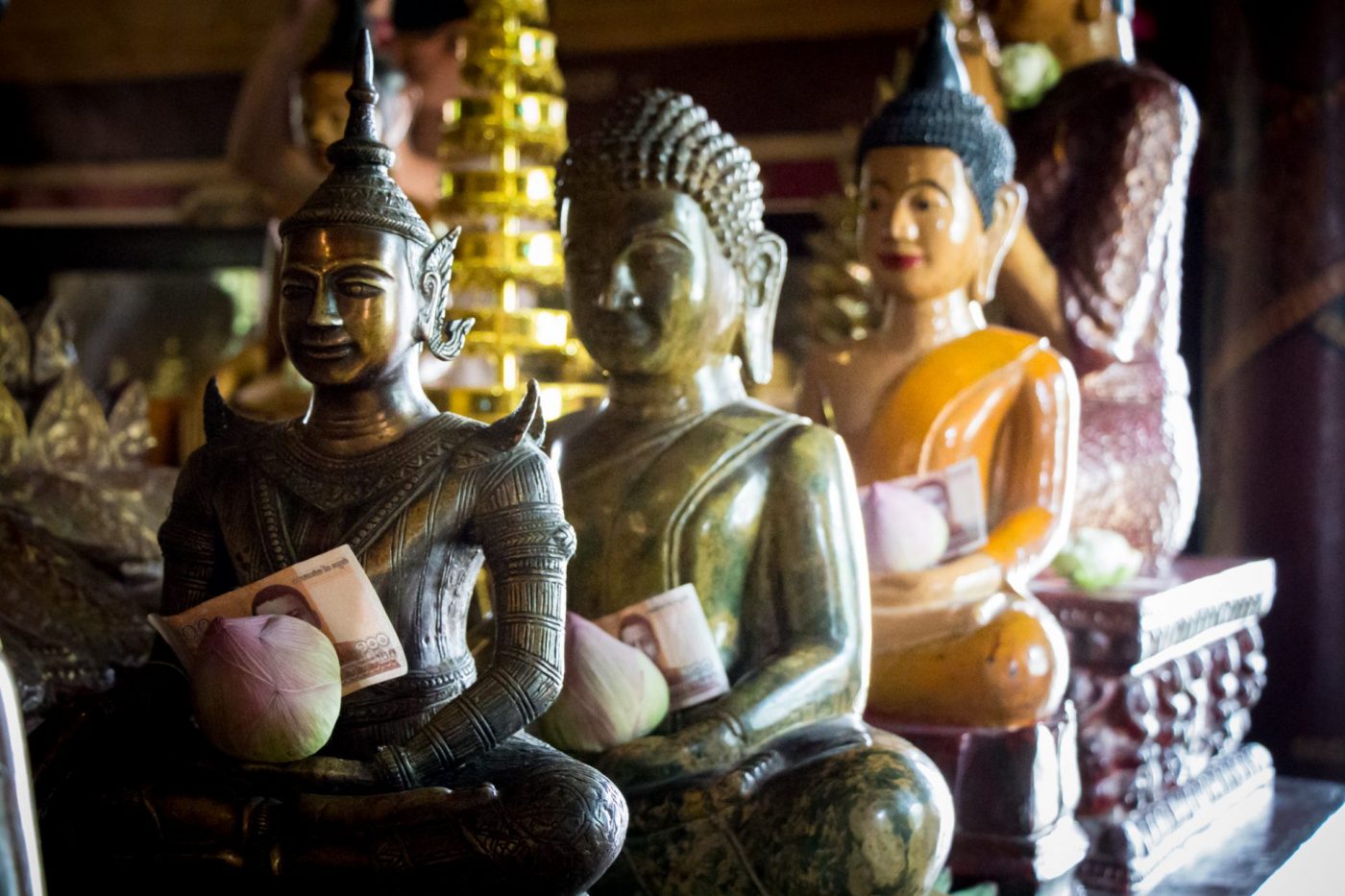 Offerings at Buddhist temple of Wat Phnom
